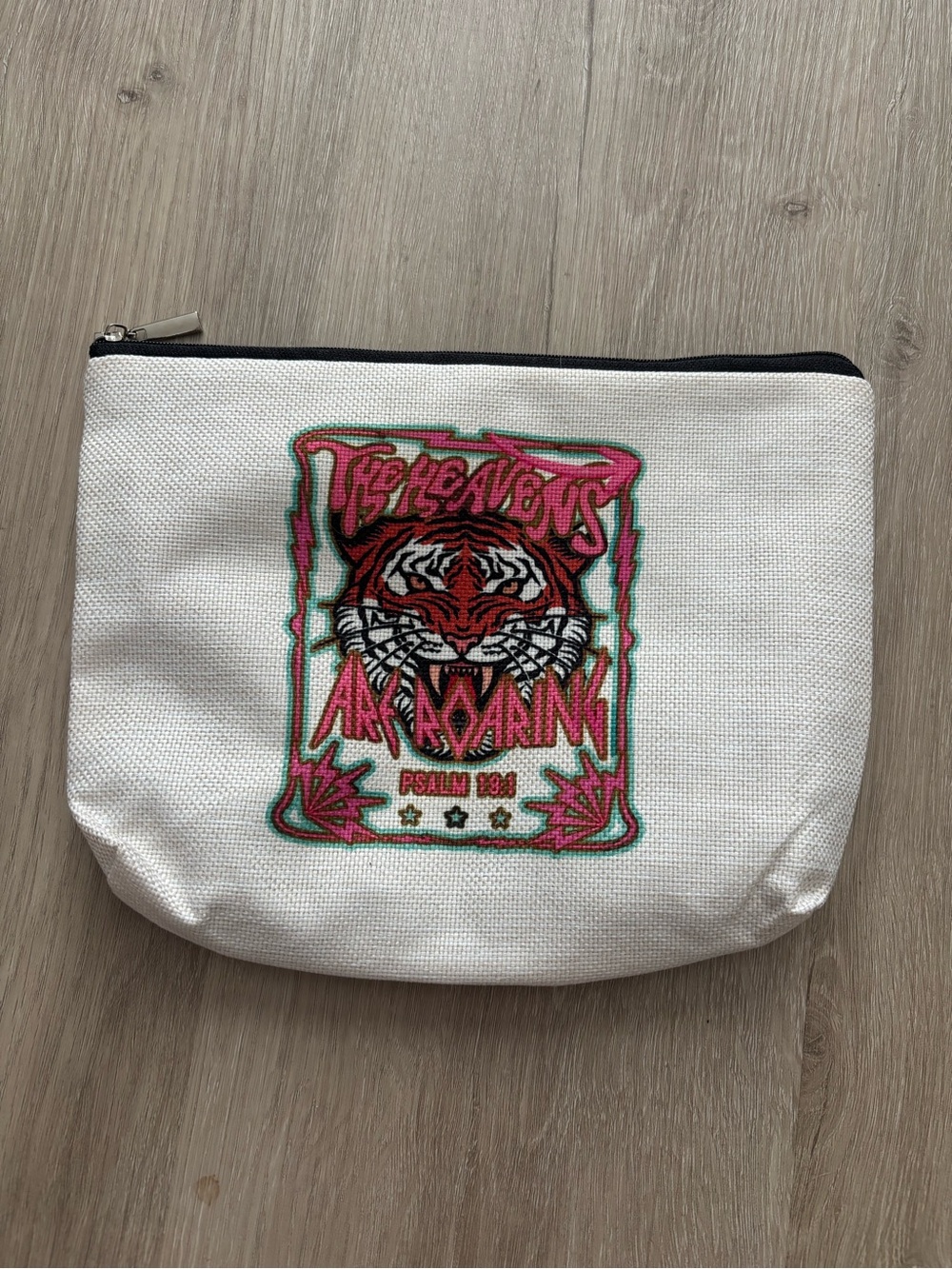 White Canvas Tiger Print Pouch Psalm 19:1